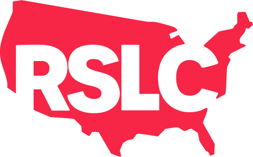 RSLC logo with bold letters over a red silhouette of the United States map, representing the Republican State Leadership Committee.