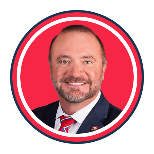 Les Eaves, Legislative Council House Chair of Arkansas' headshot for RSLC. He is smiling.